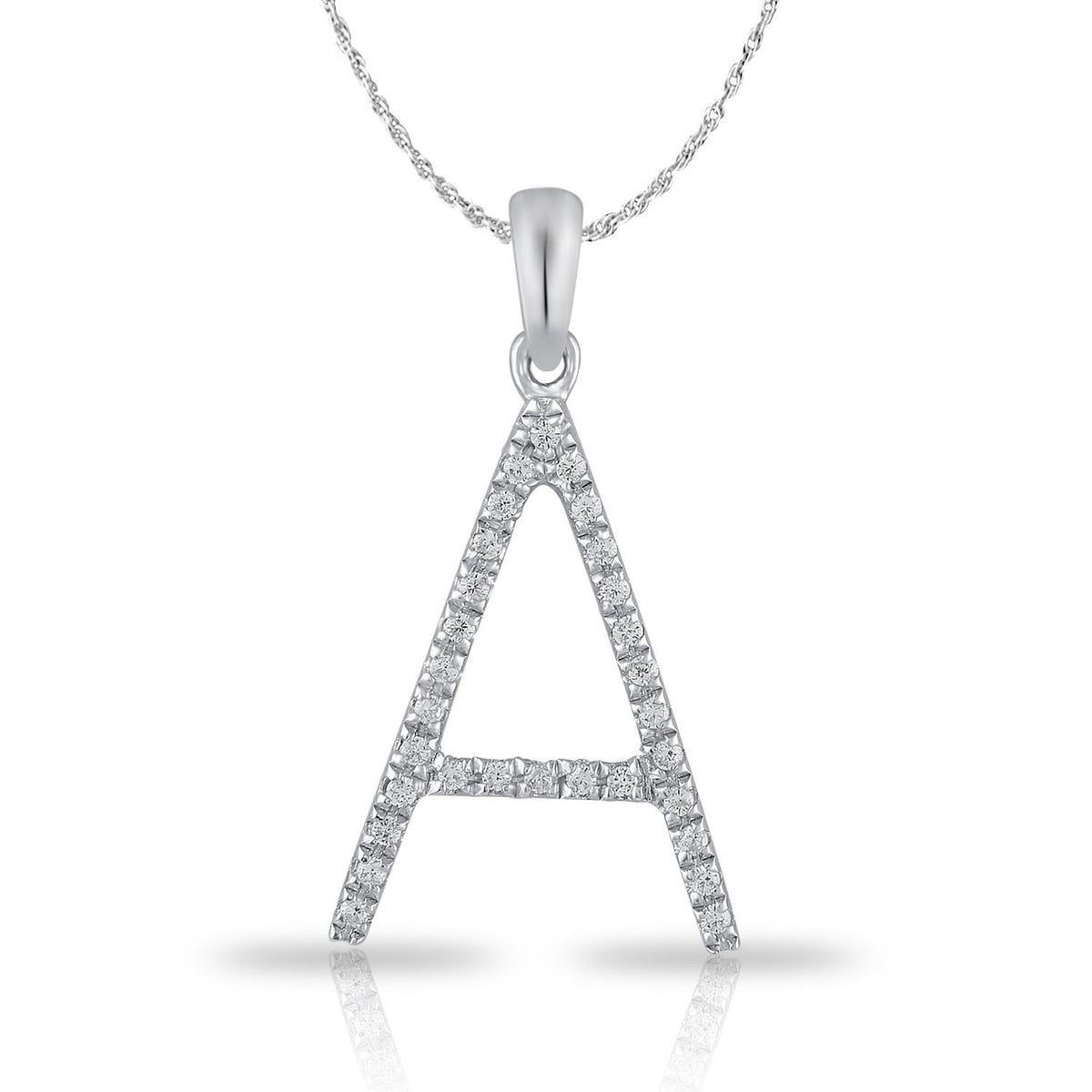 PARIKHS Diamond Initial Pendant Alphabet 'A' in 10K White Gold 0.10 ct , IJK color - I3 clarity