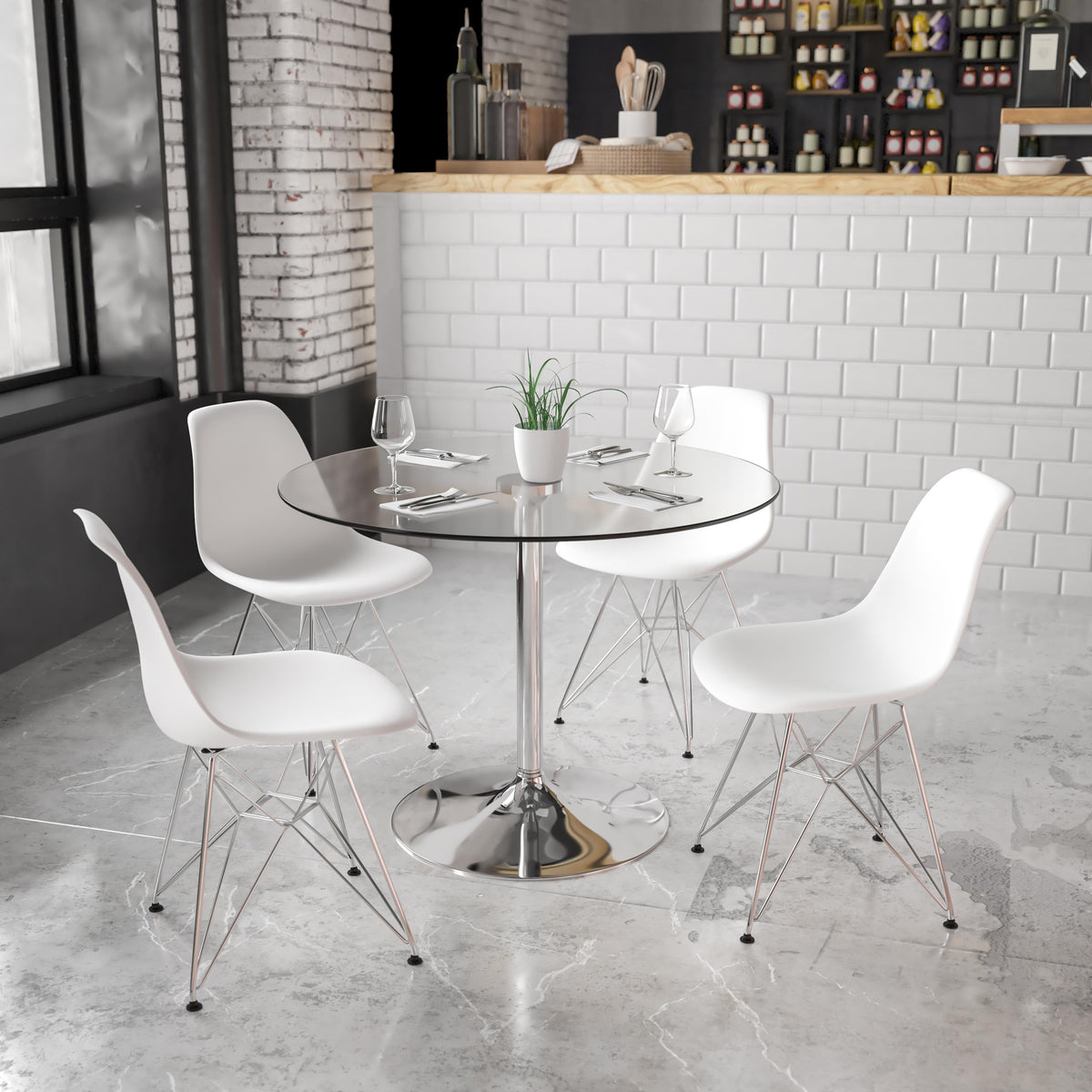 Flash Furniture 39.25" Round Glass Table with 29"H Chrome Base - Pedestal Table