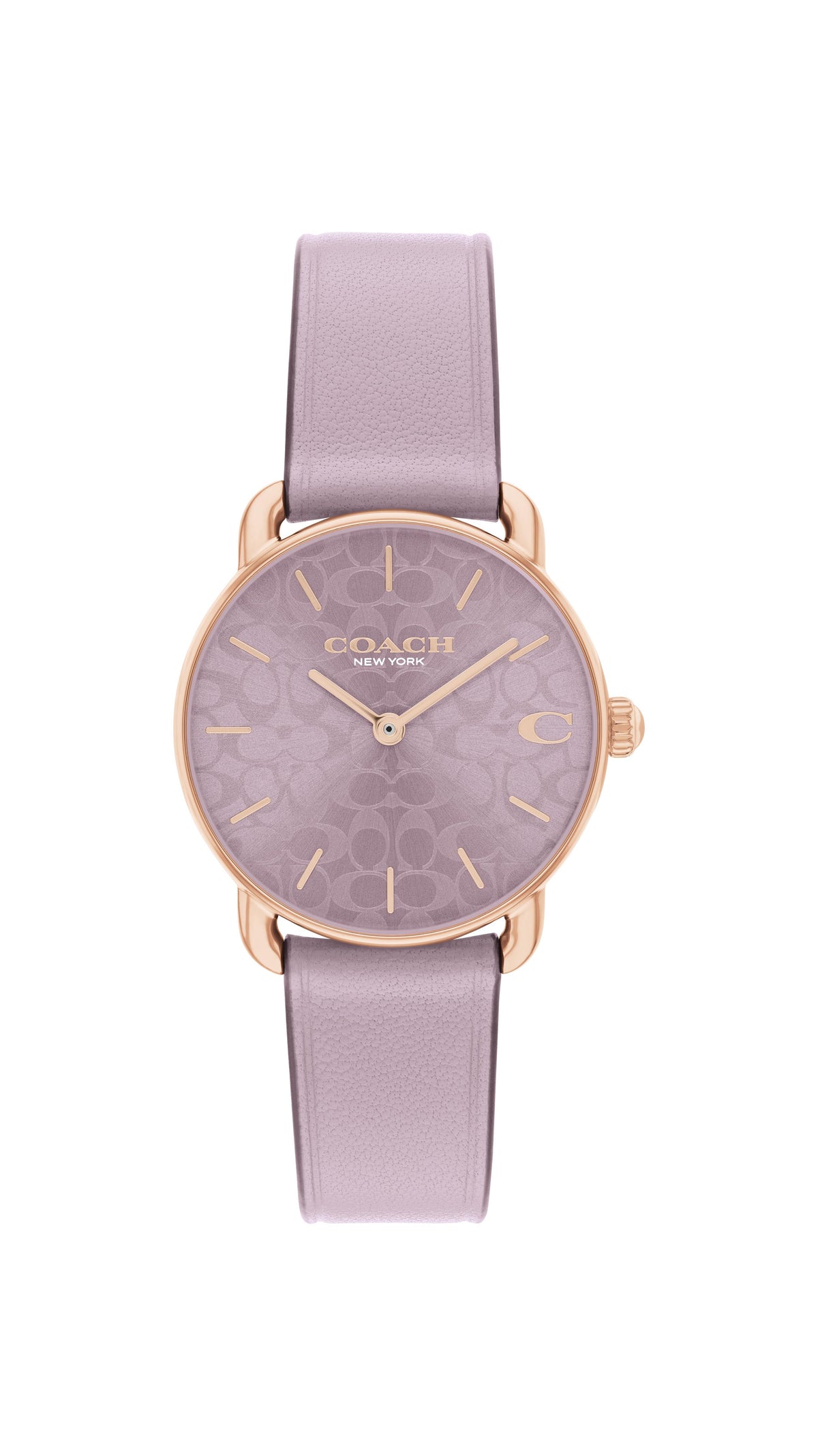 Coach Elliot Ladies. Rose Gold Case. Ice purple Leather Strap. Purple Dial.