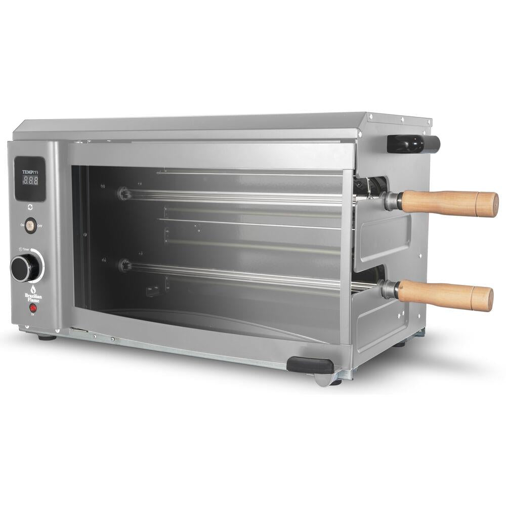 Brazilian Flame Rotisserie Grill Roaster with 2 Auto Rotating Skewers for Indoor or Outdoor Use in Silver
