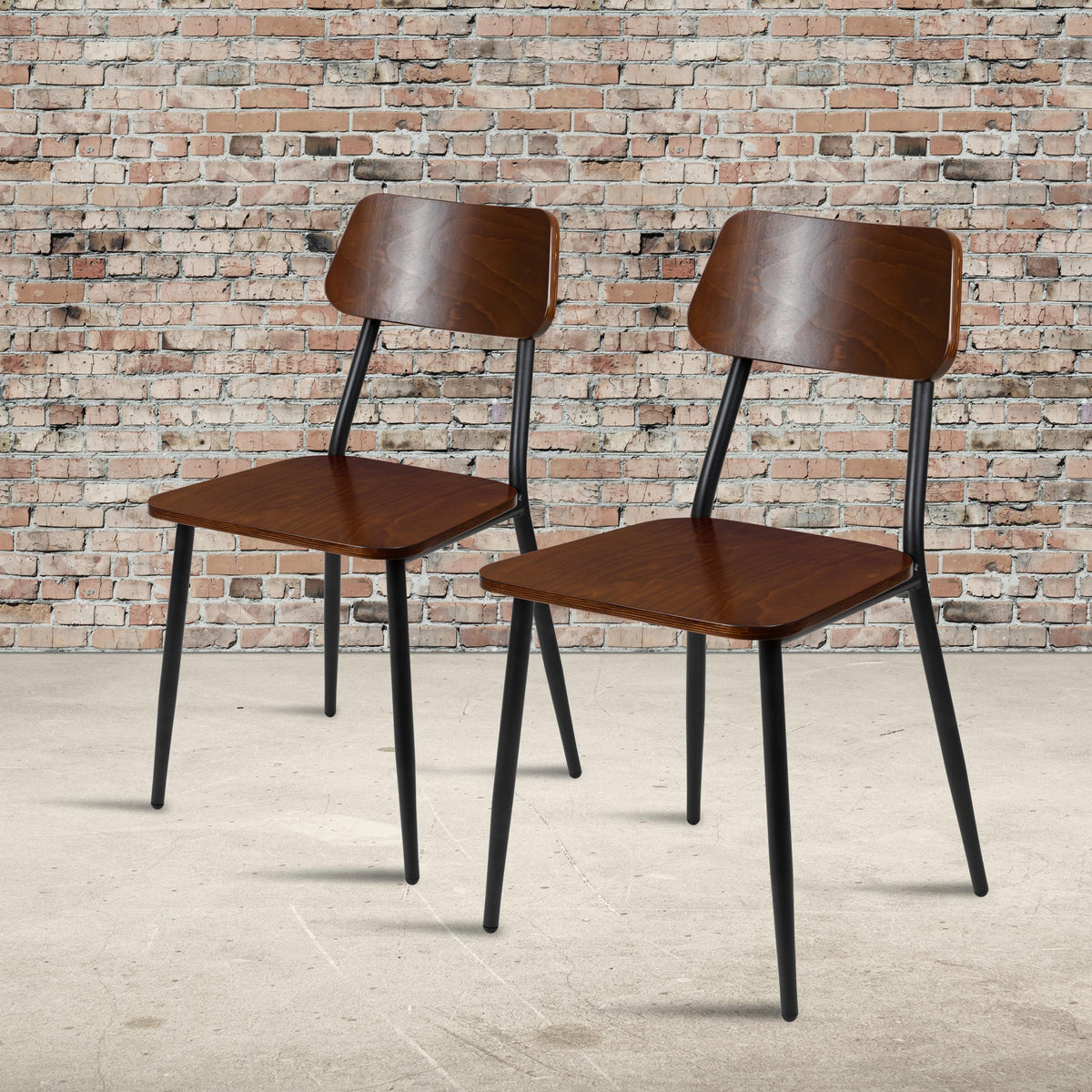 Flash Furniture 2 Pack Stackable Industrial Wood Dining Chair with Gunmetal Steel Frame