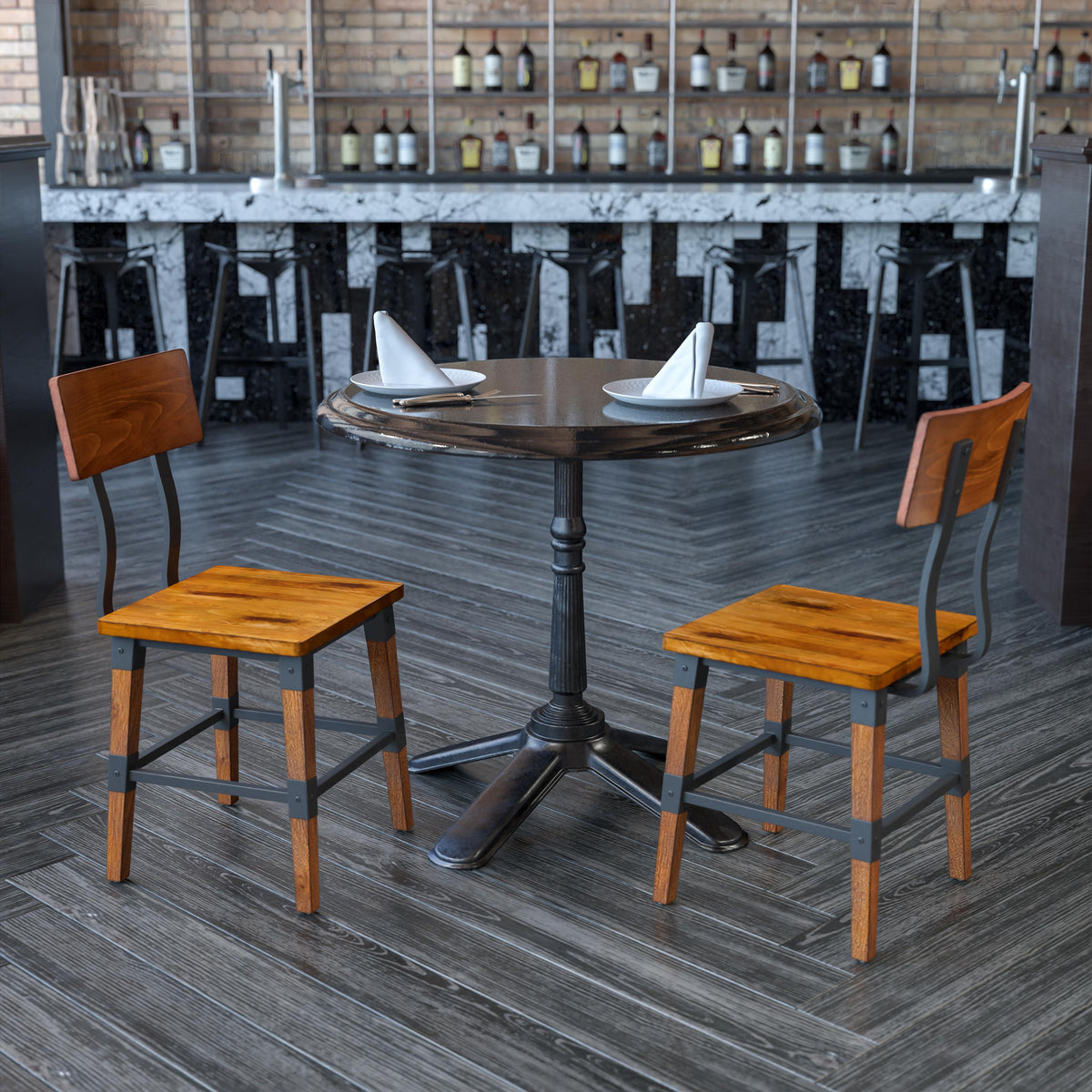 Flash Furniture 2 Pack Commercial Grade Rustic Antique Walnut Wood Dining Chair