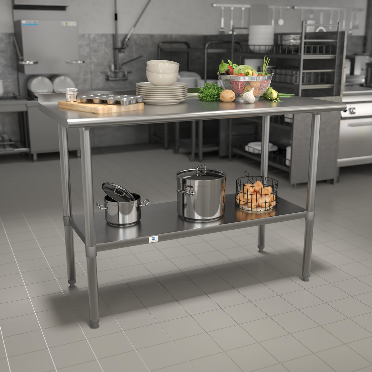 Flash Furniture Stainless Steel 18 Gauge Work Table with Backsplash and Shelf, NSF - 48"W x 24"D