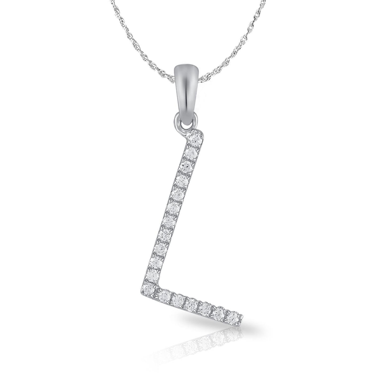 PARIKHS Diamond Initial Pendant Alphabet 'L' in 10K White Gold 0.10 ct , IJK color - I3 clarity