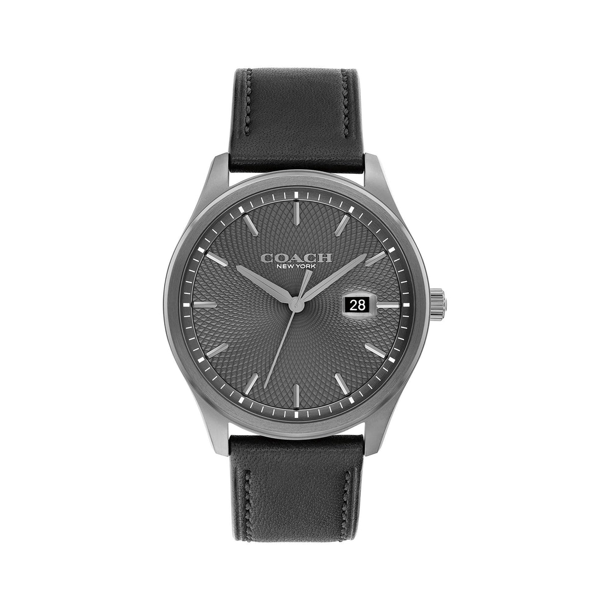 Coach Mens Oliver Gray & Black Leather Strap Watch Gray Dial