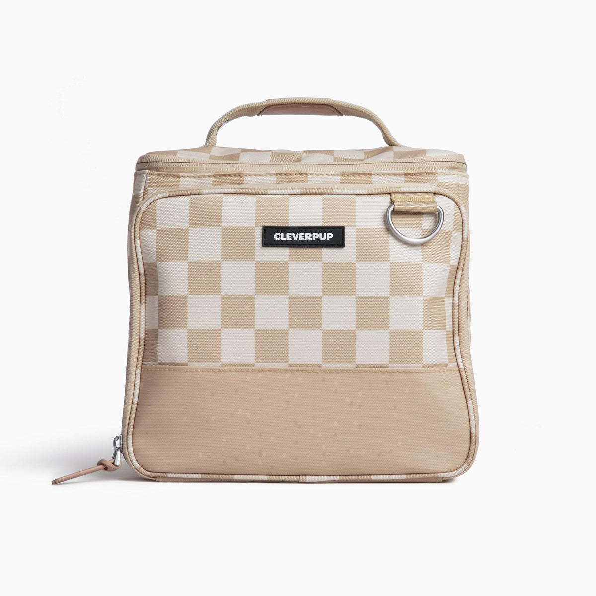 Cleverpup Bistro Box Dog Food Travel Kit - Large Tan Checkerboard