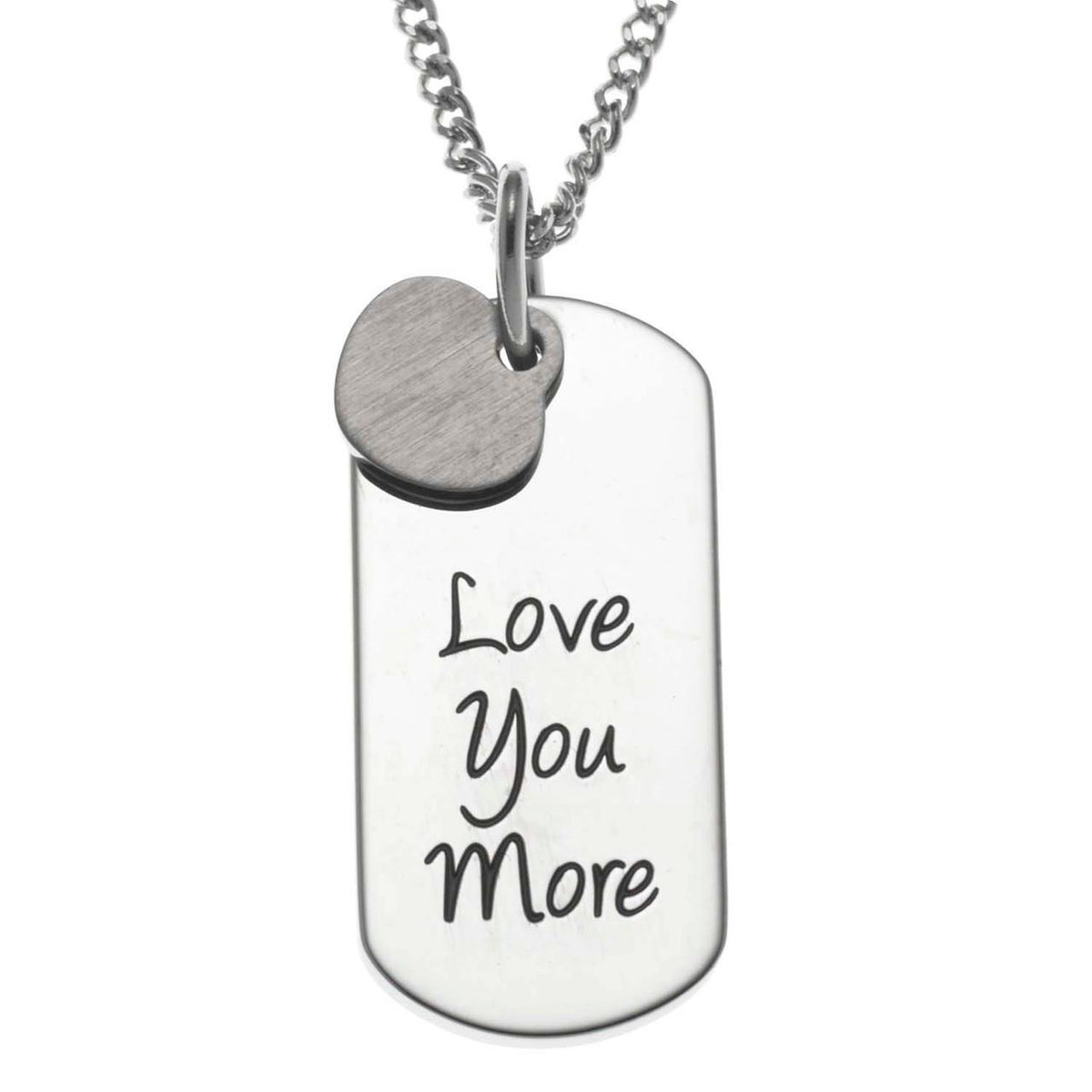 Joyful Sentiments Love You More Dog Tag Pendant Necklace