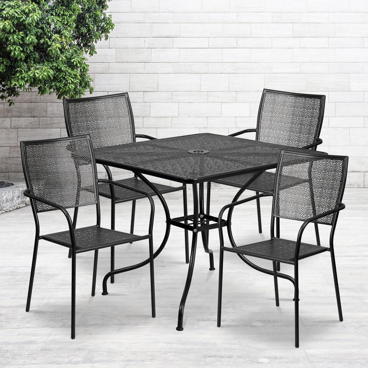 Flash Furniture 35.5" Square Black Indoor-Outdoor Steel Patio Table Set w/ 4 Square Back Chairs