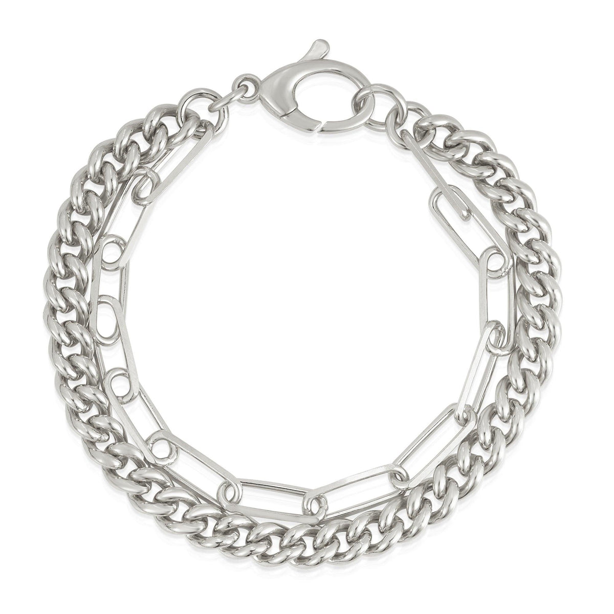 Jilco Curb and Paperclip Bracelet Silver