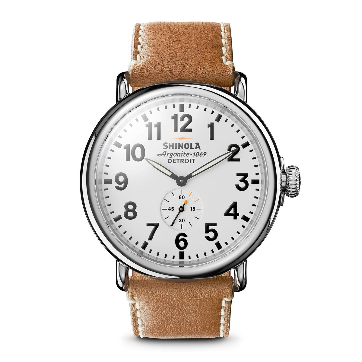 Shinola Mens' Runwell Largo Tan Leather Strap Watch White Dial