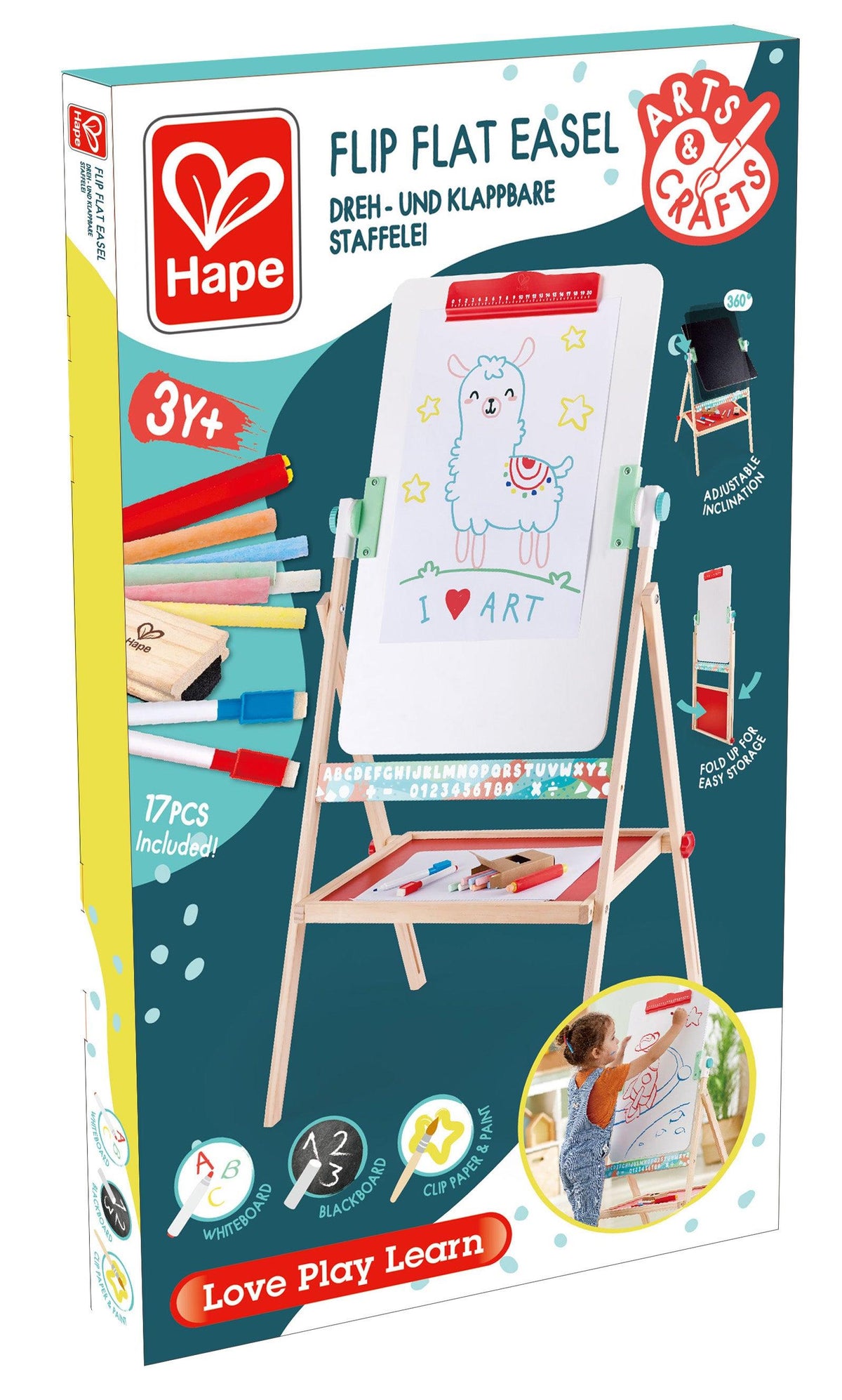 Hape Flip Flat Easel Double-Sided Free Standing Blackboard/Whiteboard Ages 3+ Years