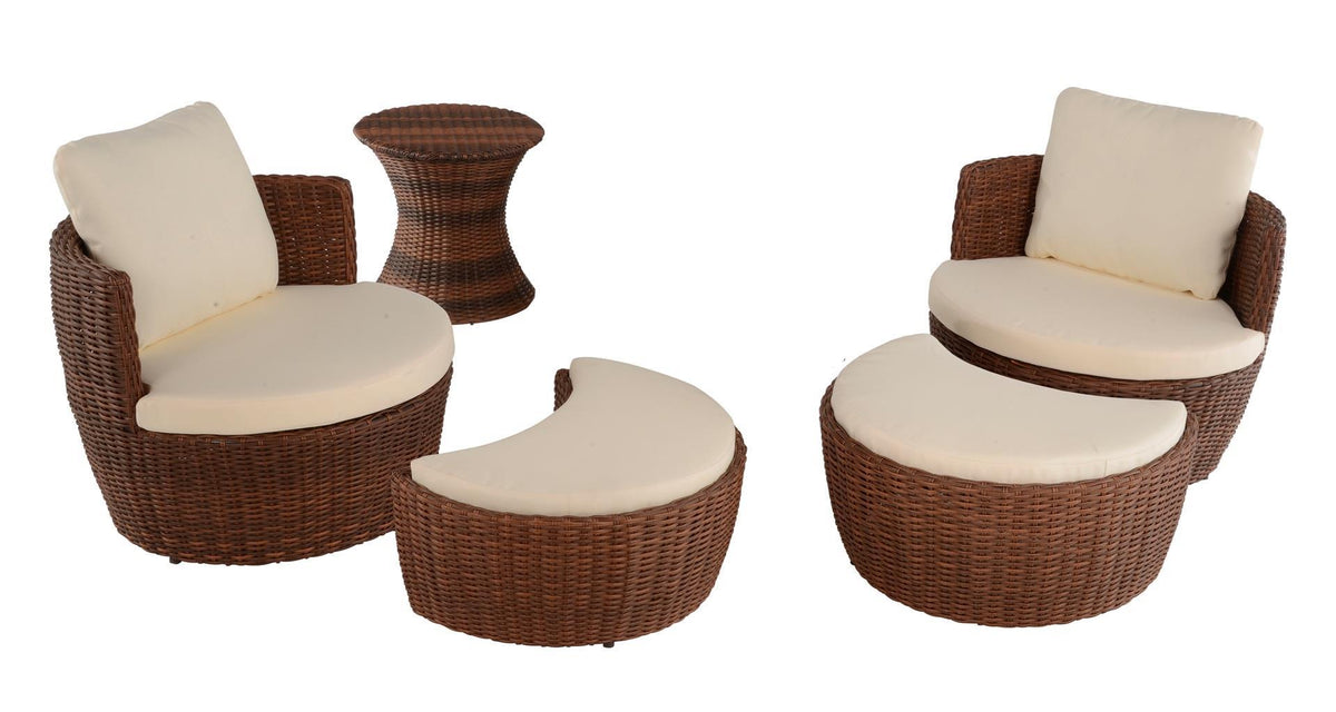 W Unlimited Romantic Collection - Outdoor 5-Piece Ottoman Set - Dark Brown, Beige
