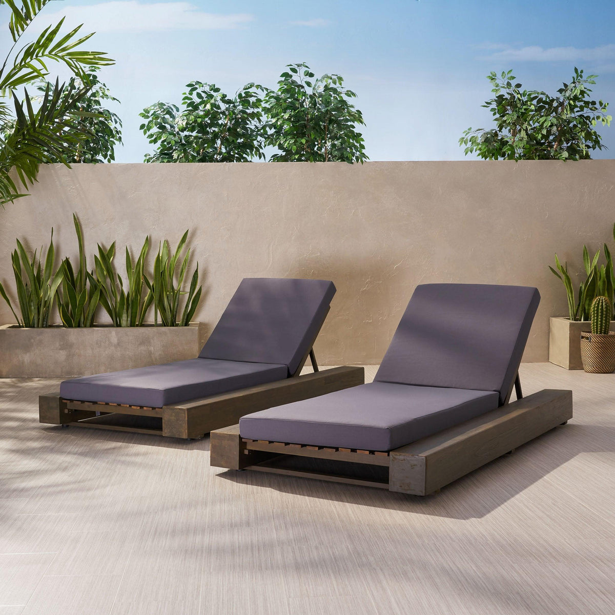 Stark Home Ursula Outdoor Wood Chaise And Cushion Set (2)