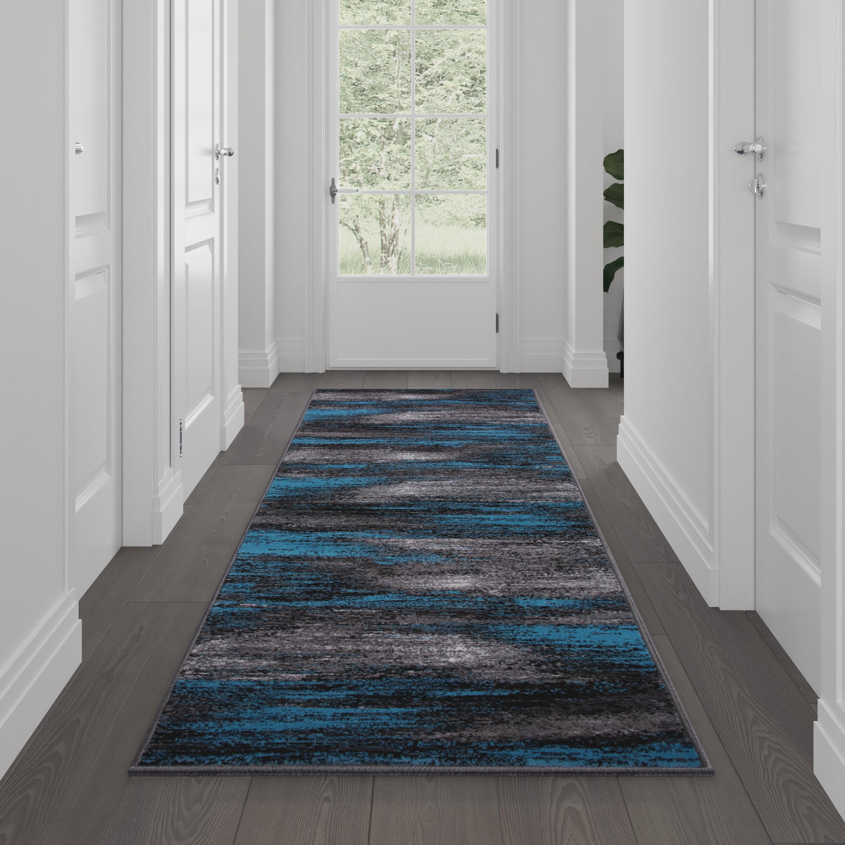 Flash Furniture Abstract Style Accent Area Rug - Blue & Gray Scraped Pattern - 2' x 10'