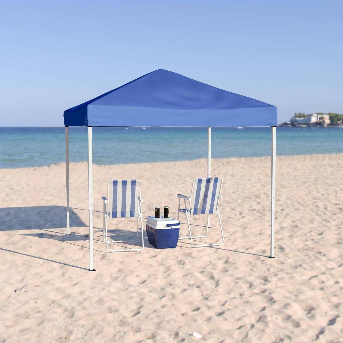 Flash Furniture 8'x8' White Weather Resistant Easy Pop Up Slanted Leg Canopy Tent with Carry Bag
