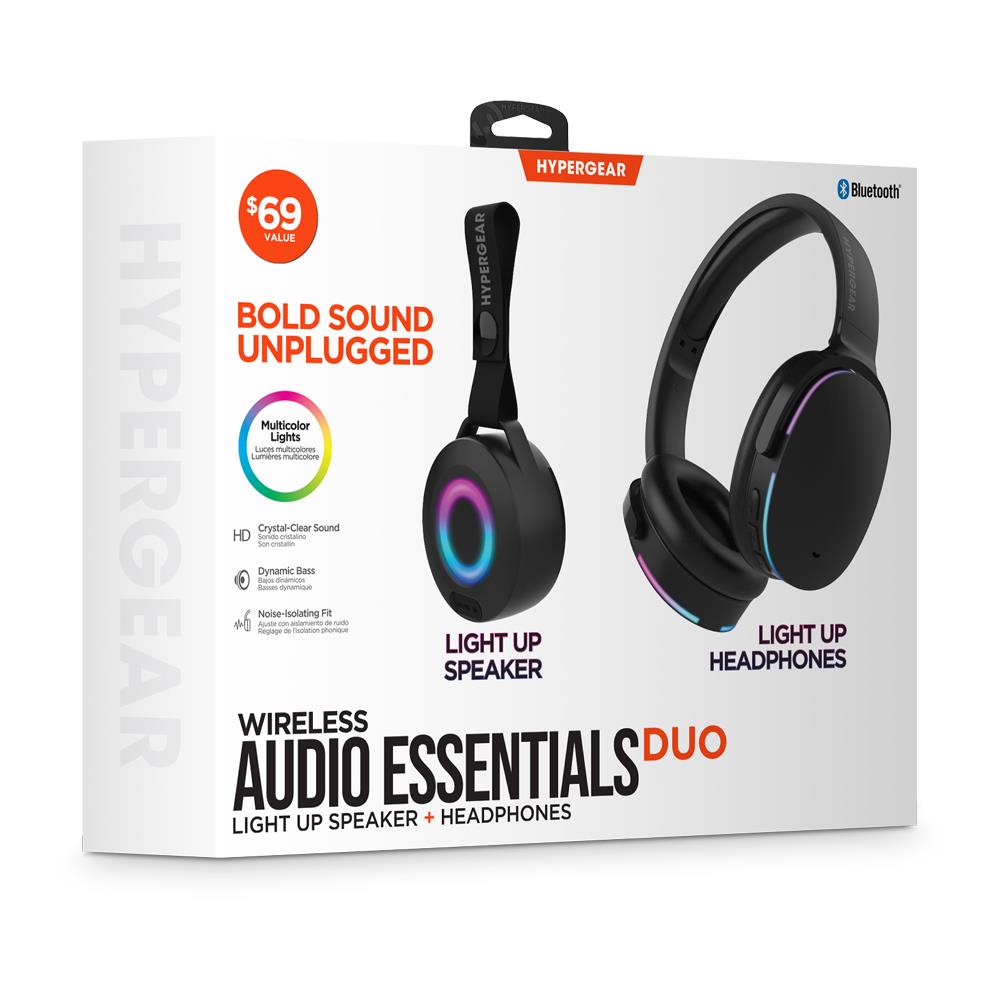 HYPERCEL HyperGear Wireless Audio Essentials Duo: Light-Up Speaker + Headphones