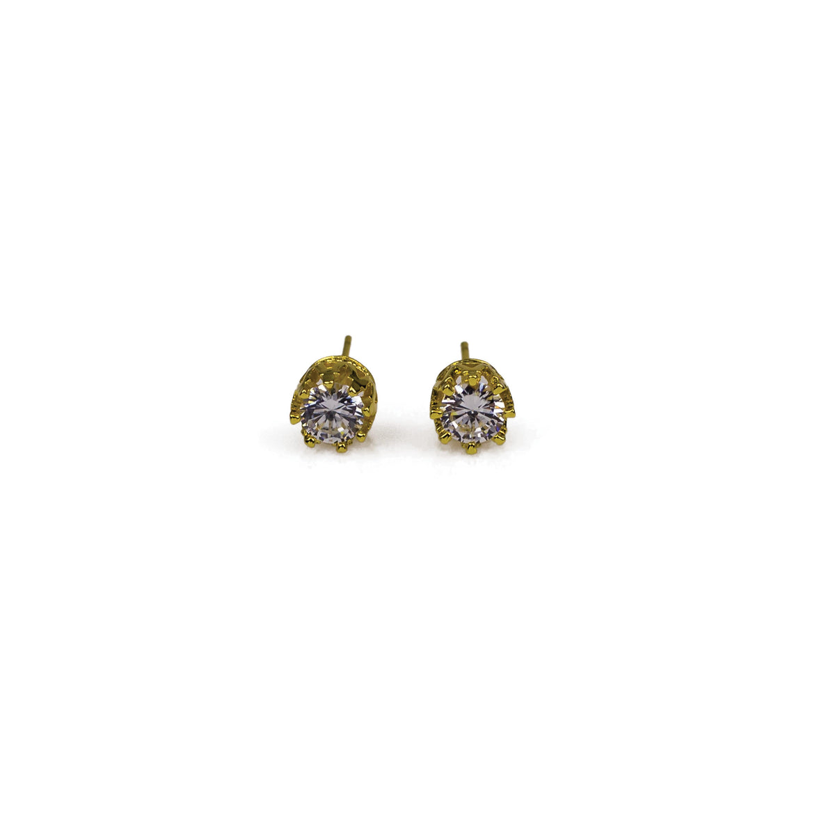 Completely Bella Round Cut Crown CZ Stud Earrings in Gold Tone