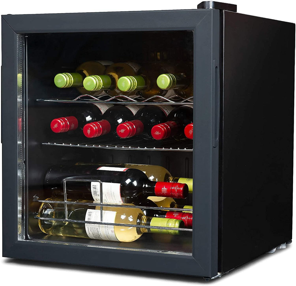 BLACK+DECKER Freestanding Wine Fridge 14 Bottles, With Compressor Cooling & Chrome Shelving - Black