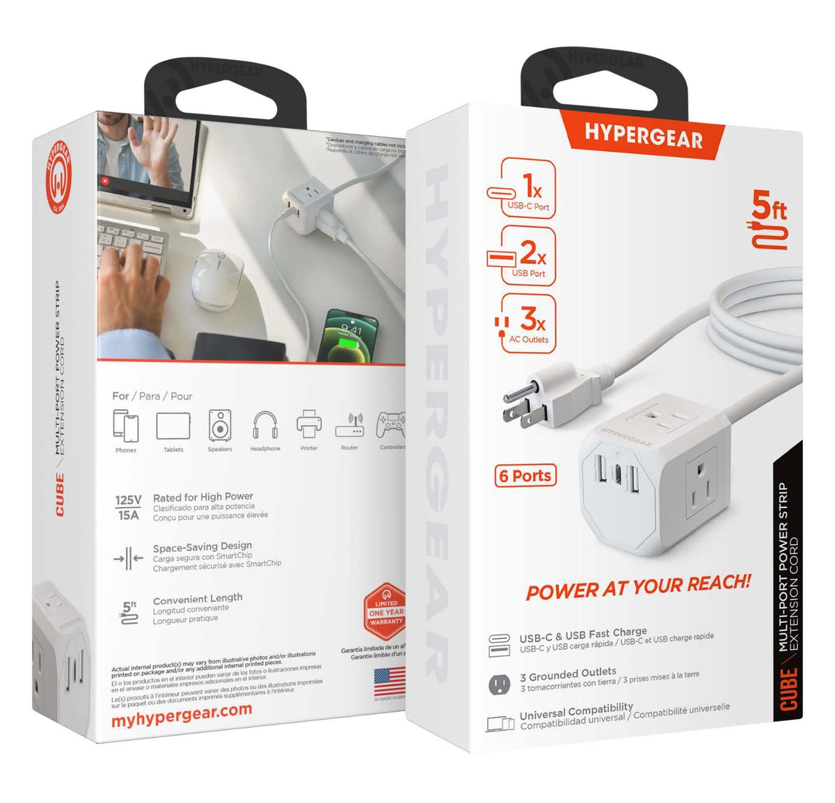 HYPERCEL HyperGear Cube Multi-Port Power Strip Extension Cord White