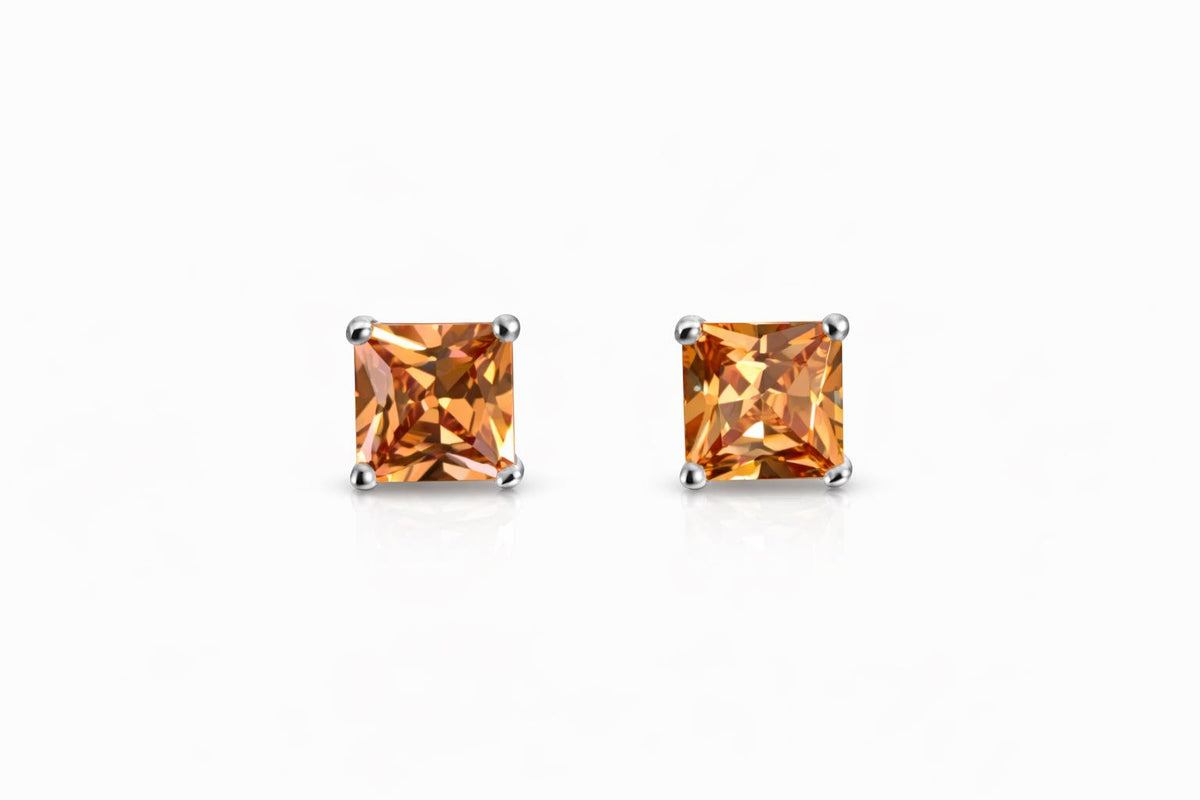 Completely Bella 7mm Princess Cut Champagne CZ Earrings
