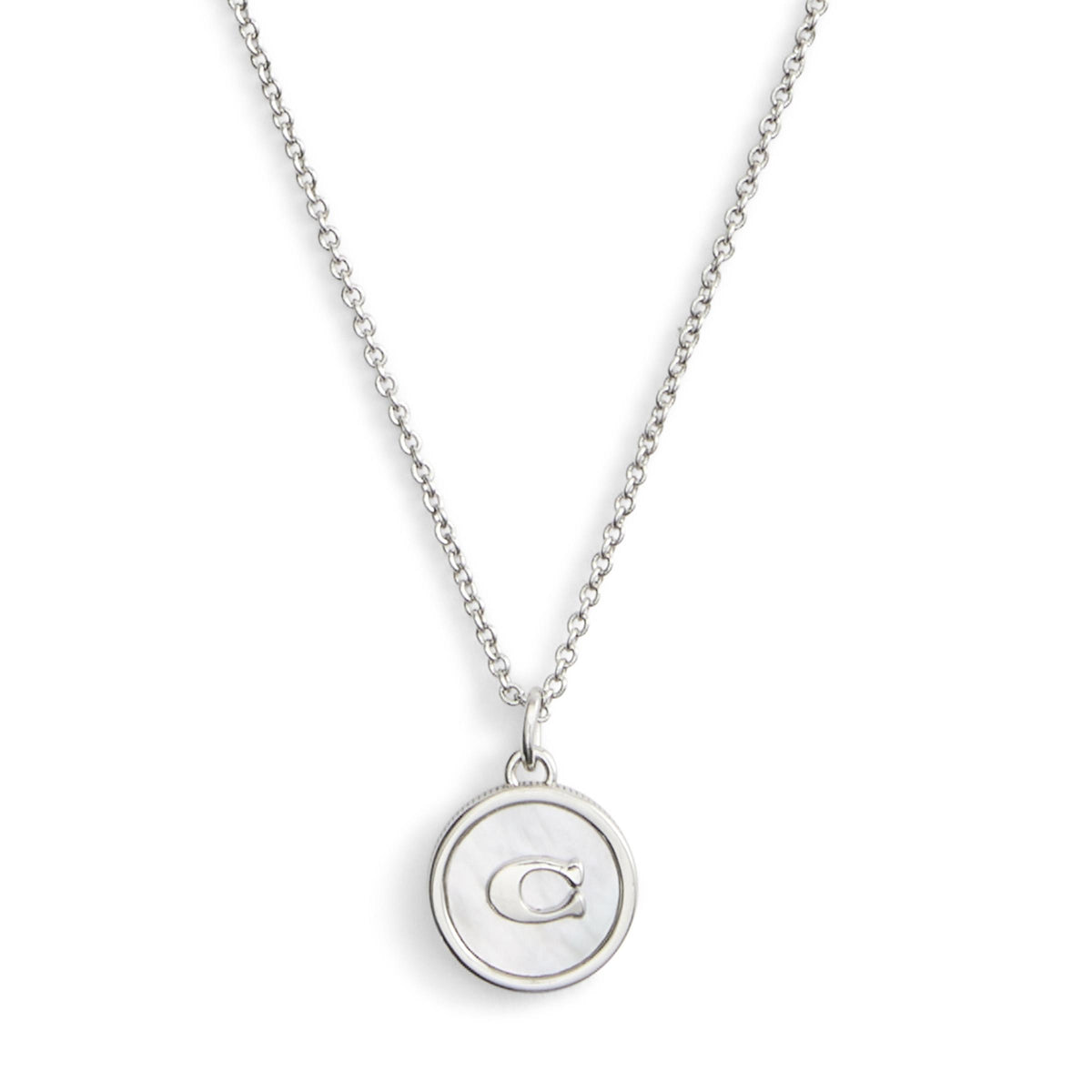COACH Mother of Pearl Coin Pendant - Cream/Rhodium