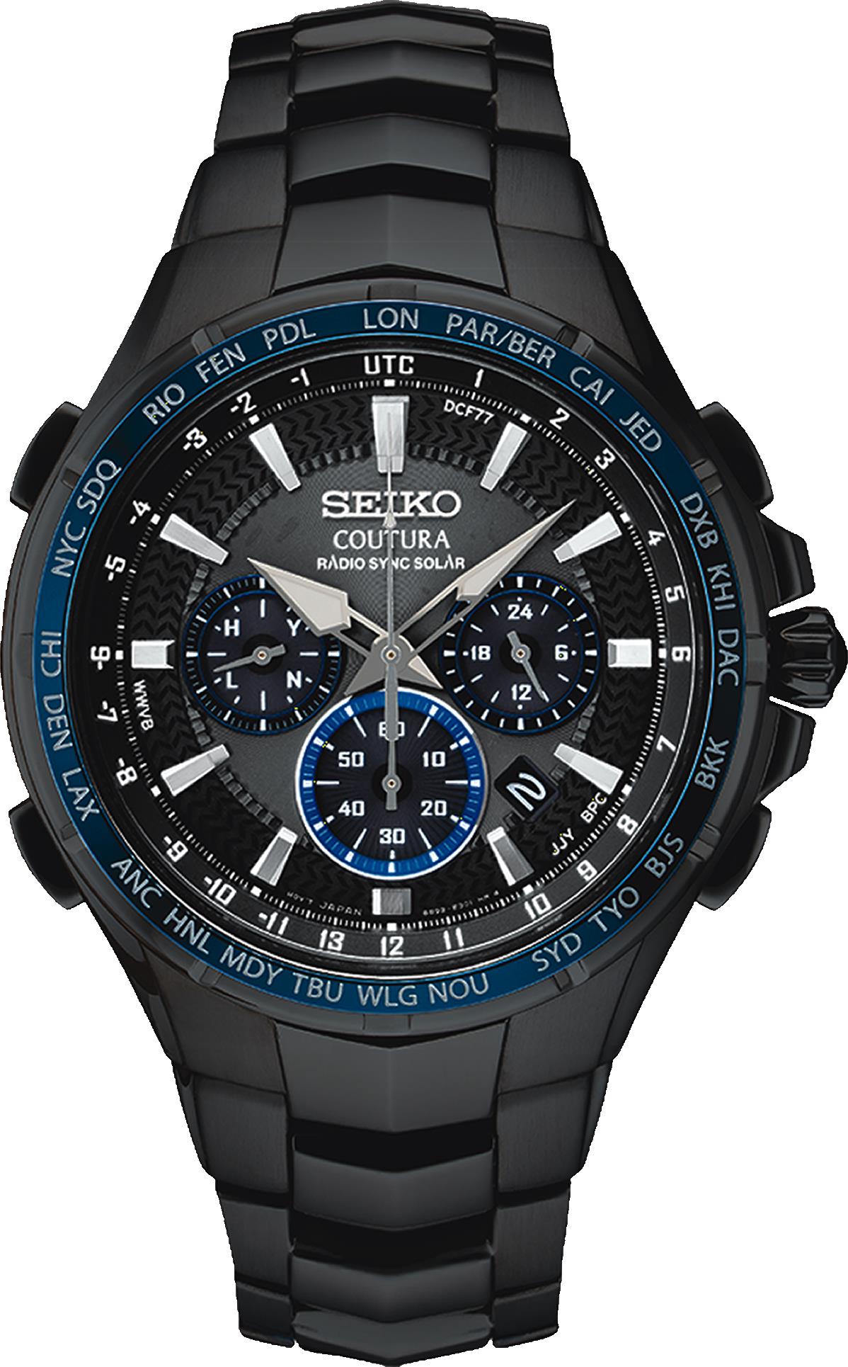 Seiko Mens Solar Radio Sync Black Case Black Dial, Black Bracelet