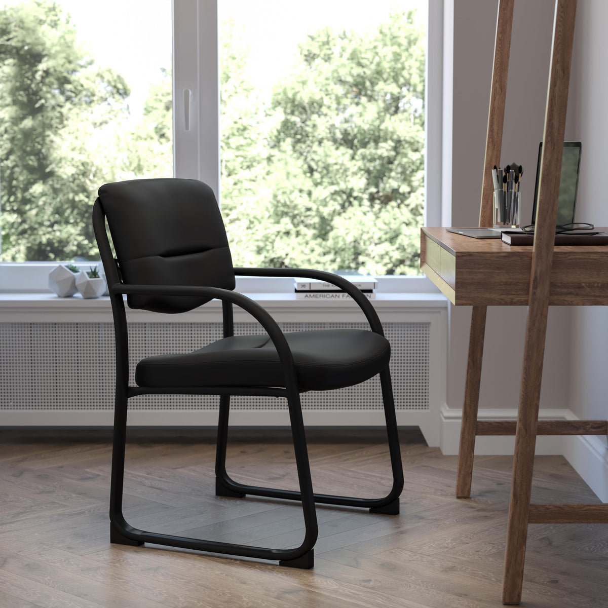 Flash Furniture Black Fabric Executive Side Reception Chair with Sled Base and Padded Foam Seat
