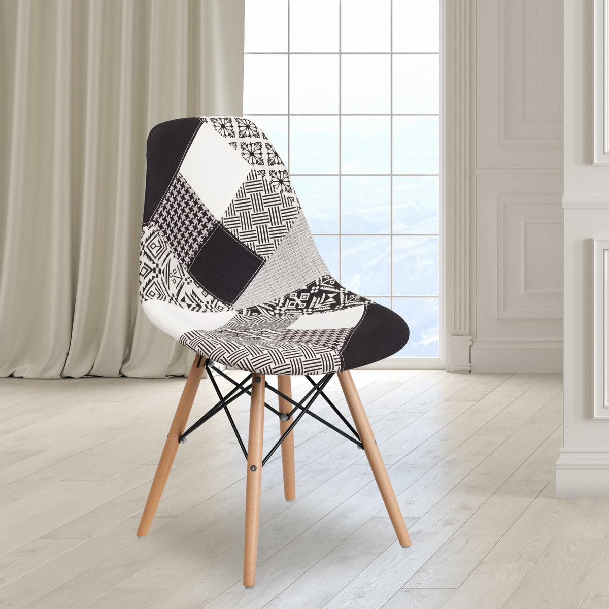 Flash Furniture Multi-Color Patchwork Fabric Accent Side Chair with Wooden Legs