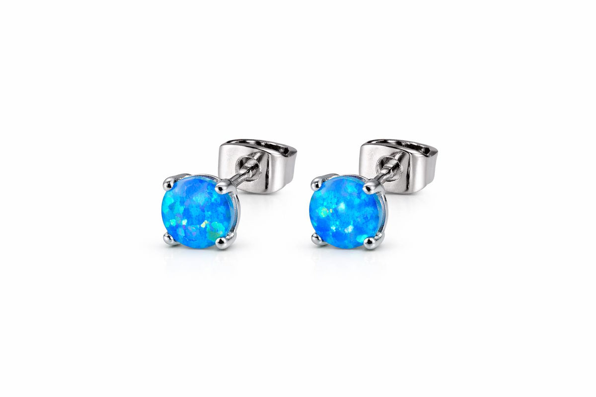 Completely Bella Blue Opal 6mm Round Cut Earrings