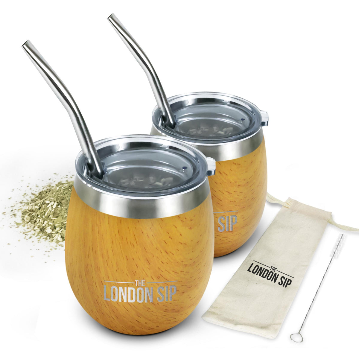KitchenSupply London Sip - 8oz Yerba Mate Cup, Set of 2 - Light Burl Wood