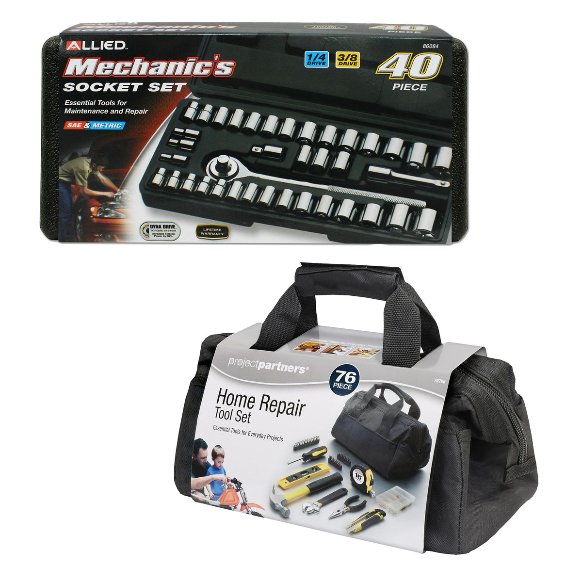Allied 40-Piece Mechanic's Socket Set plus 76-Piece Home Repair Tool Set