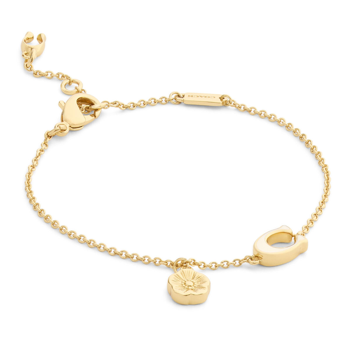COACH Signature C Tea Rose Strand Bracelet - Chalk/Gold
