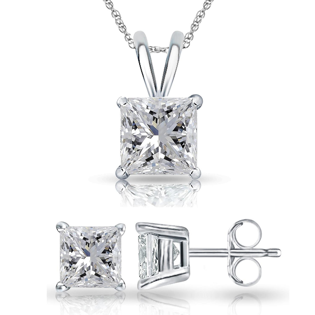PARIKHS Princess cut Prestige Diamond Set 14K White Gold 0.10ct IJ Color, SI1 Clarity