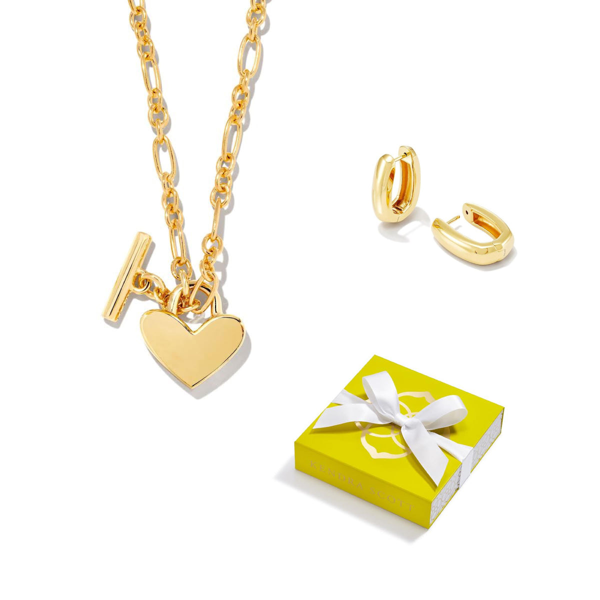 Kendra Scott Heart Necklace & Ellen Huggie Earrings