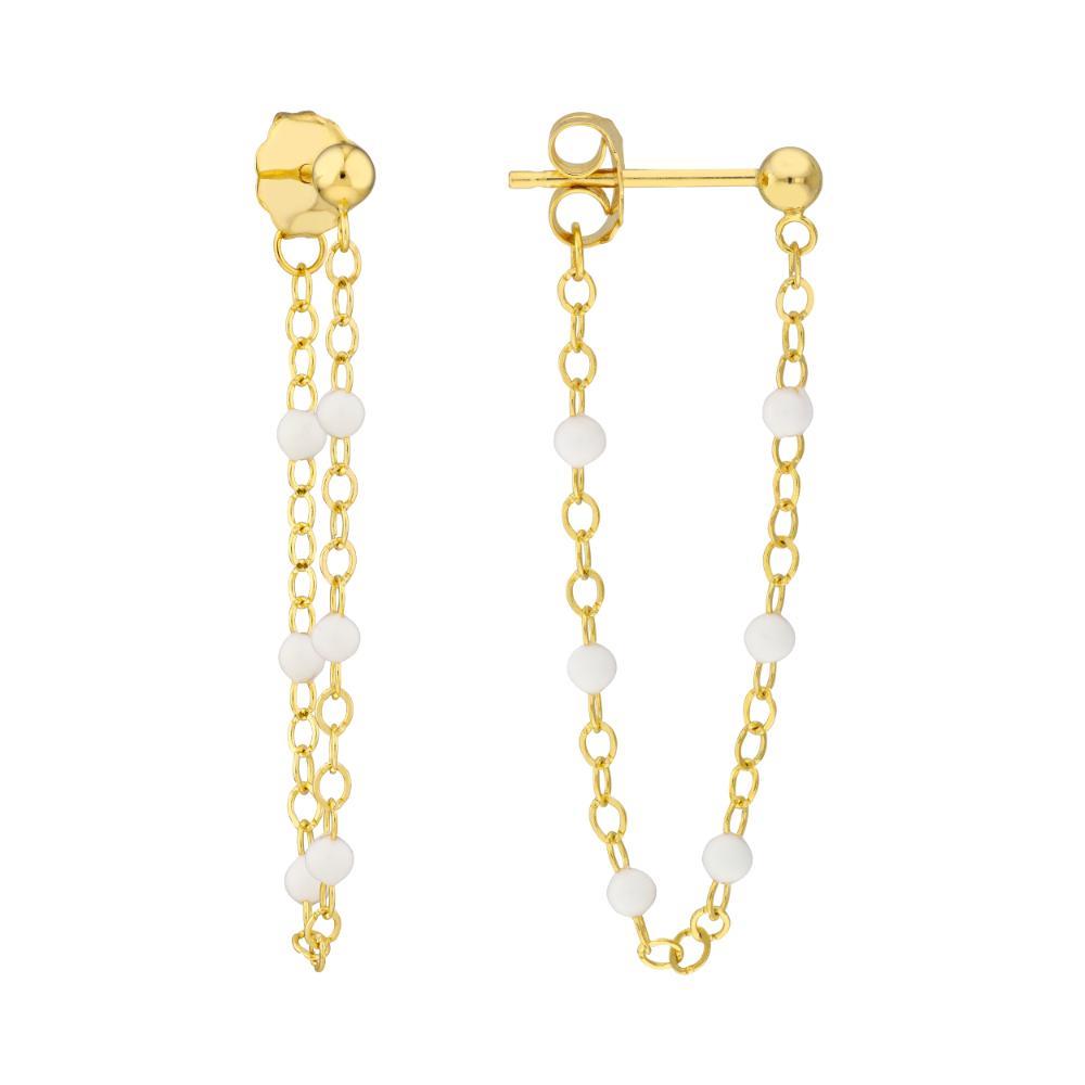 HAWLEY ST Front to Back 6 Beads White Enamel Earrings