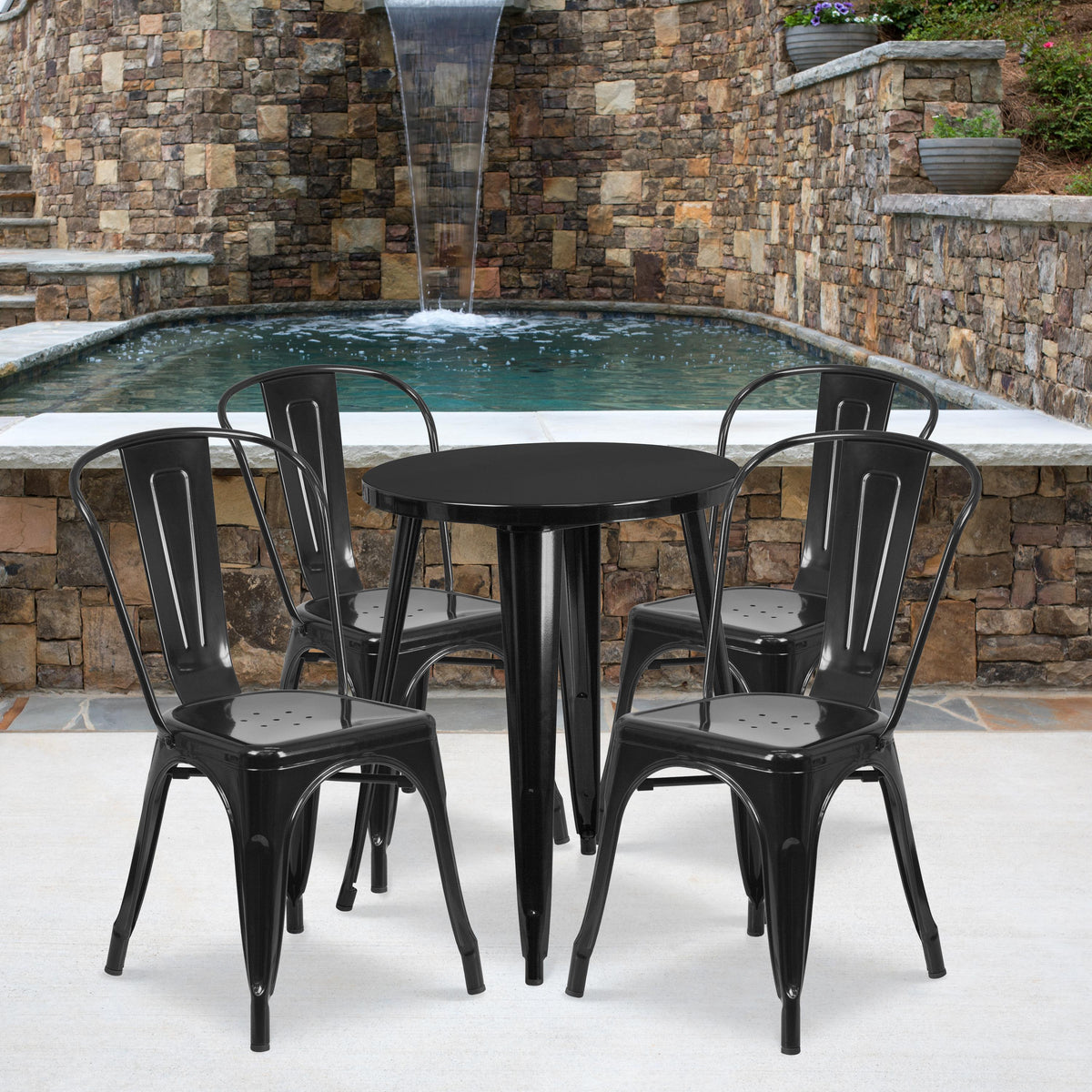 Flash Furniture 24" Round Black Metal Indoor-Outdoor Table Set with 4 Cafe Chairs