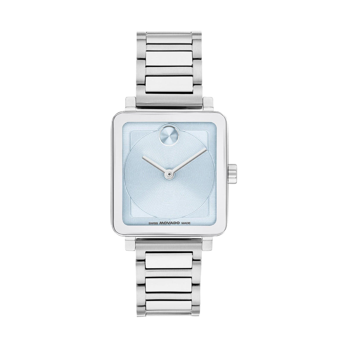 Movado Ladies BOLD Evolution 2.0 Silver-Tone SS Square Watch Light Blue Dial