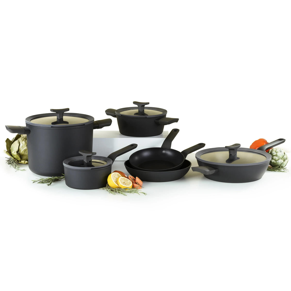 BergHOFF Leo 10pc Ceramic NS Cookware Set, Dark Grey