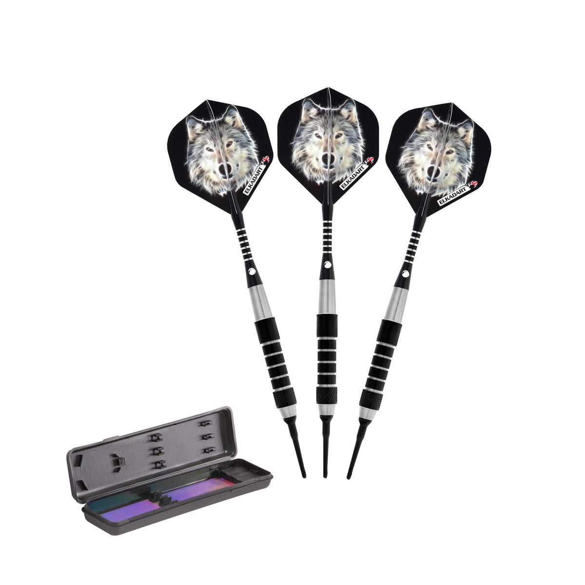 Elkadart Lone Wolf Soft Tip Darts Silver With Black Knurling 16 Grams