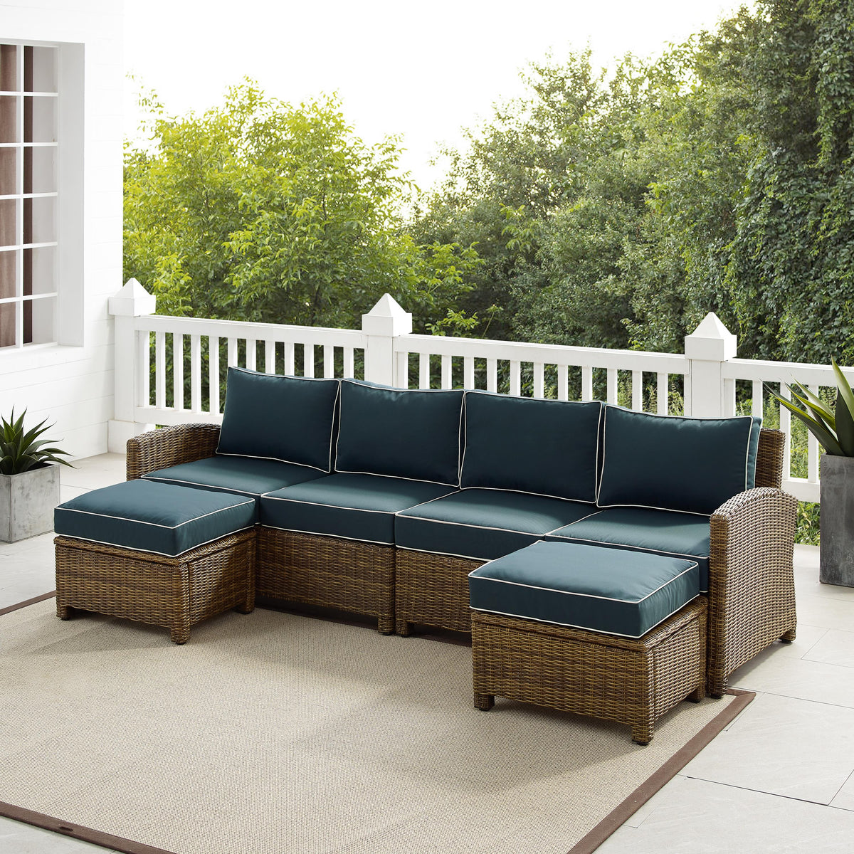 Crosley Outdoor Bradenton 4Pc Wicker Outdoor Sectional Patio Furniture Set