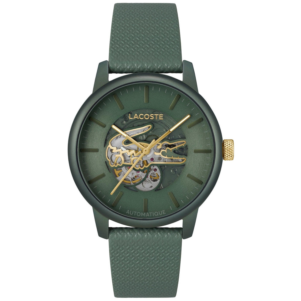 Lacoste Men's 12.12 Automatique Green Leather Strap Watch Green Croc Dial