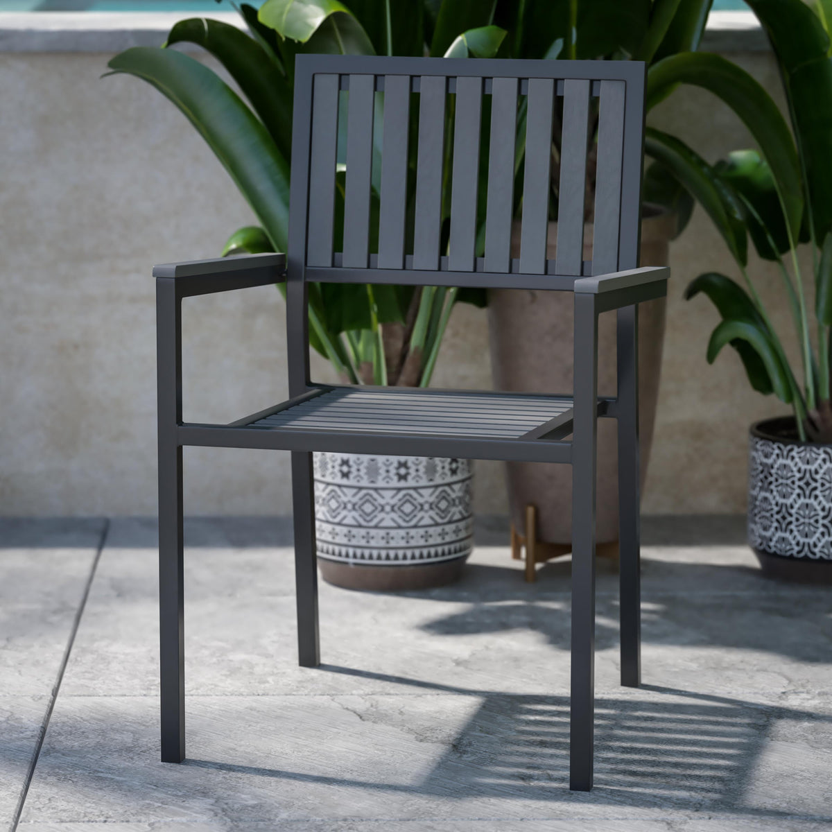 Flash Furniture Indoor/Outdoor Black Patio Club Chair with Poly Resin Back and Seat Slats-2 Pack