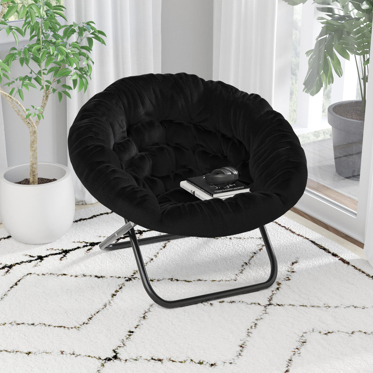 Flash Furniture Folding XL Faux Fur Saucer Chair for Dorm or Bedroom - Gray/Soft Gold