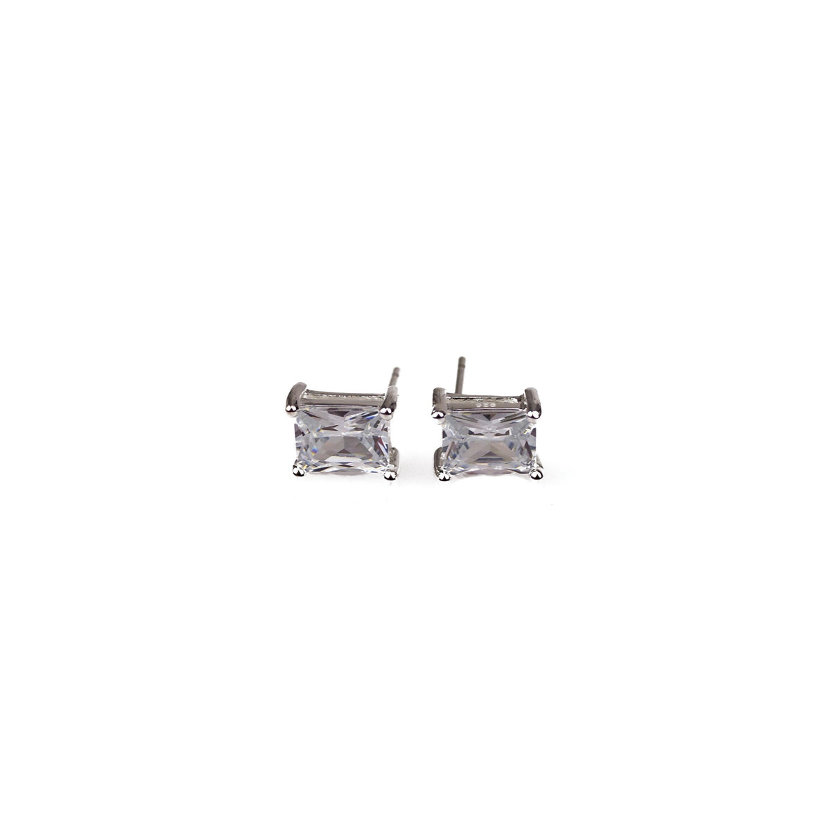 Completely Bella Silver Plated Emerald Cut CZ Stud Earrings
