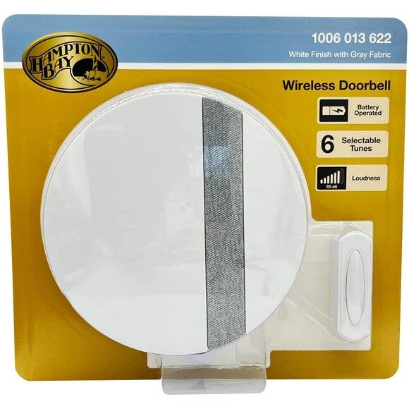 Bella Home Hampton Bay Wireless Doorbell in White with Gray Fabric