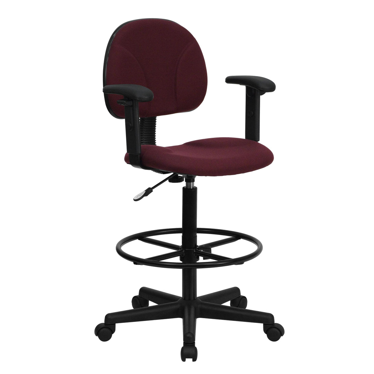 Flash Furniture Navy Blue Patterned Fabric Swivel Drafting Chair with Adjustable Height and Arms