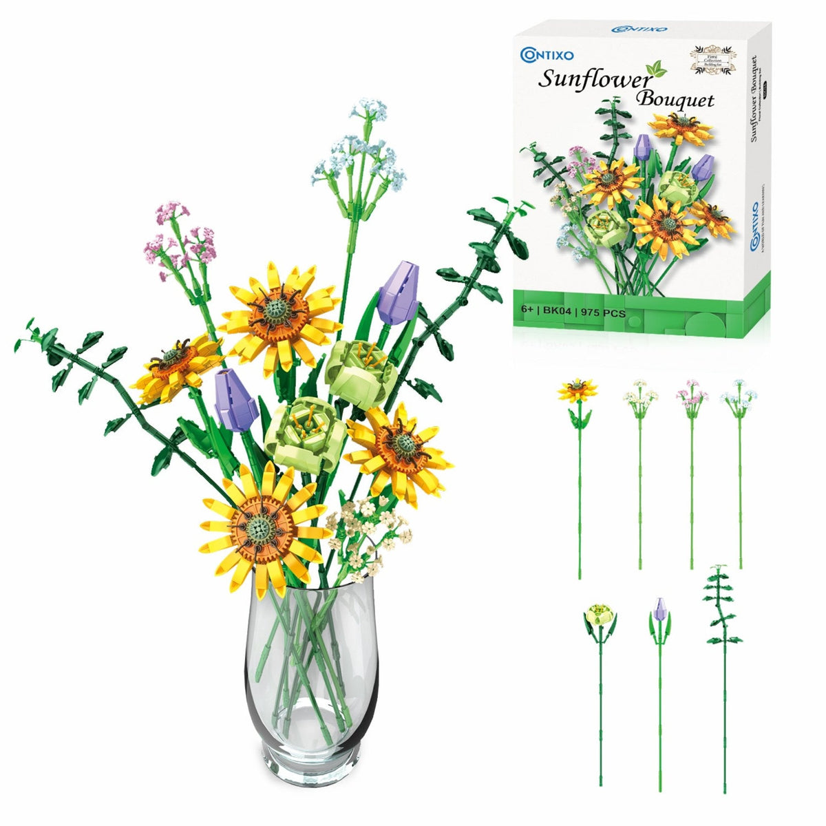 Contixo BK04 Sunflower Bouquet Flordal Collection Building Block Set - 975 PCS