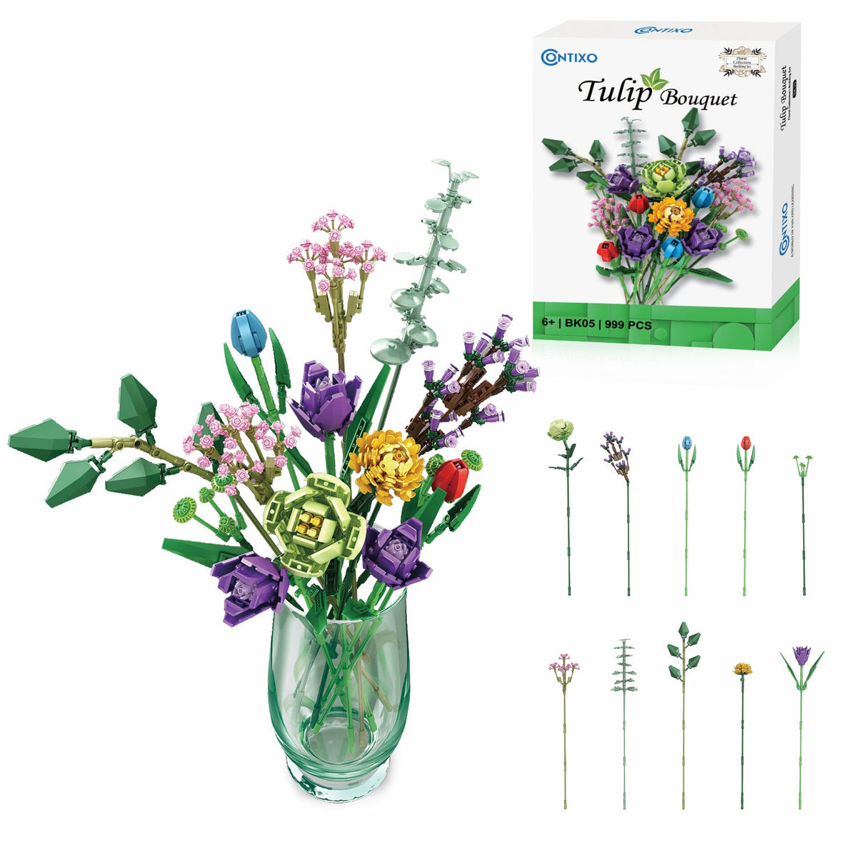 Contixo BK05 Tulip Bouquet Floral Collection Building Block Set