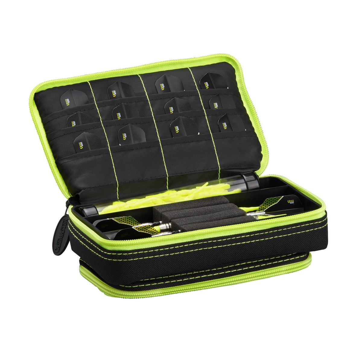 Casemaster Plazma Plus Dart Case Black with Yellow Zipper and Phone Pocket