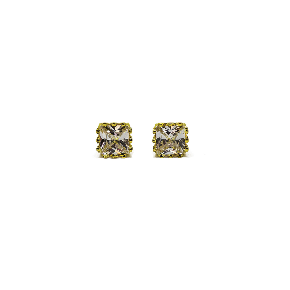 Completely Bella Royal Cushion Solitaire Stud Earrings in Gold Tone